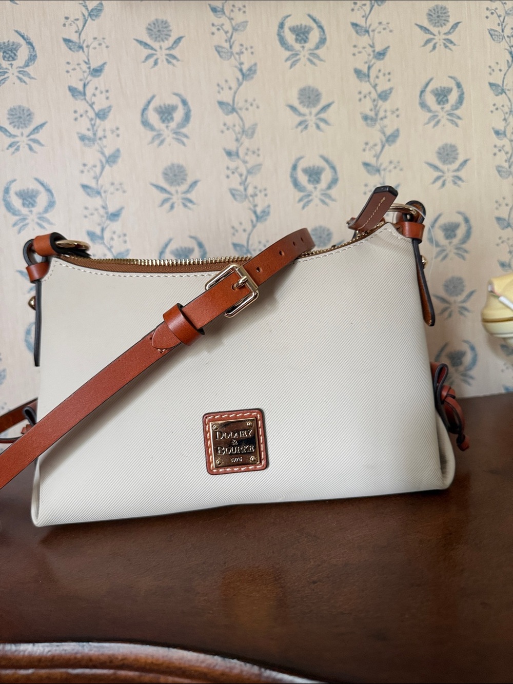 Dooney & Bourke Cream Crossbody with Brown Leather Trim